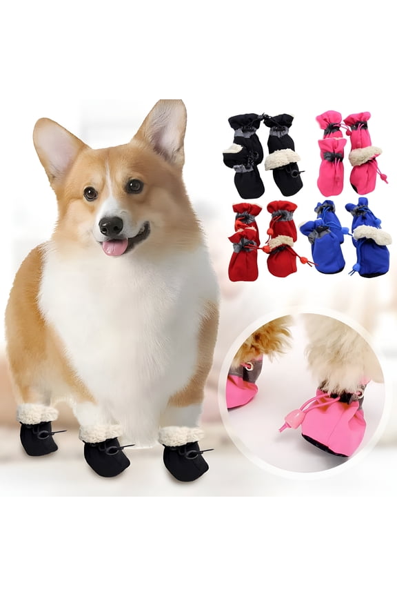 Dog Shoes for Winter, Dog Boots & Paw Protectors, Fleece Warm Snow Booties for Puppy with Reflective Strip Anti-Slip Rubber Sole for Small Medium Size Dogs Red