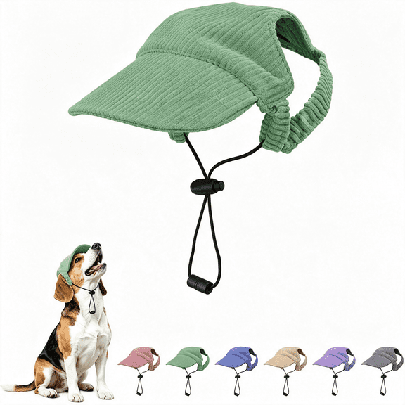 GASTROPOD Dog Sun Hat with Ear Openings, Dog Baseball Cap with Anti-Slip Strap, Sun Protection Summer Beach Visor Hat for Dogs and Cats, Adjustable Puppy Cute Sun Cap Headdress (Green, S)