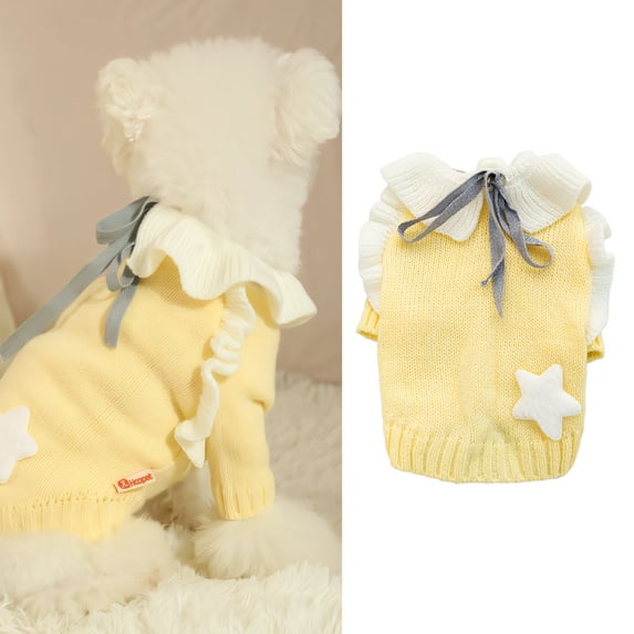 GASTROPOD Dog Sweater,Cute Yellow Knitwear Cat Sweater,Ruffle Neckline Pet Dressing Small Dog Clothes,Style2