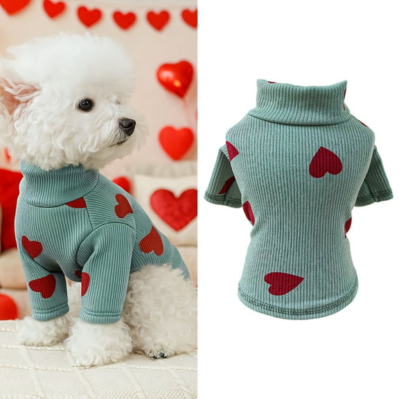 GASTROPOD Dog Sweater,Lake Green Turtleneck Knit Pet Clothes,Heart Pattern Pet Comfort Fit Dog Clothes for Large Dogs,Style1
