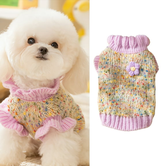 GASTROPOD Dog Sweater,Purple Lettuce Hem Collar Knit Dog Sweaters for Small Dogs Girl,Autumn Winter Wear Dog Clothes for Small Dogs,Style1