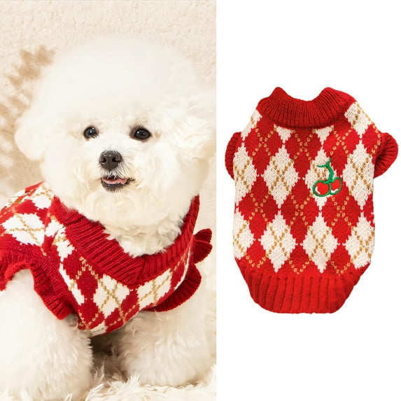 GASTROPOD Dog Sweater,Red Diamond Knit Puppy Clothes,Pet Warm Outfit Small Dog Clothes,Style2
