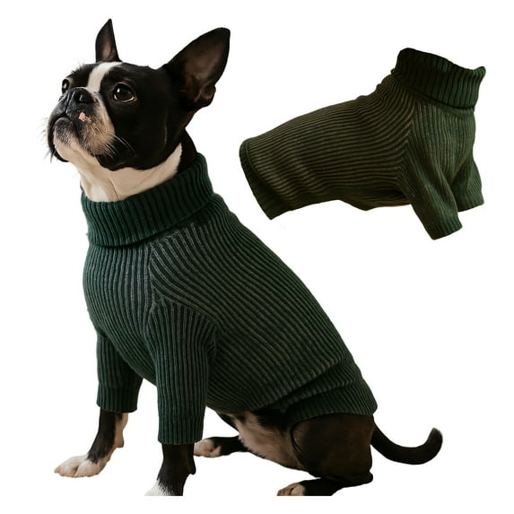GASTROPOD Dog Sweater,Solid Color High Collar Knit Cat Outfit,Winter Warm Dog Clothes for Small Dogs,Green