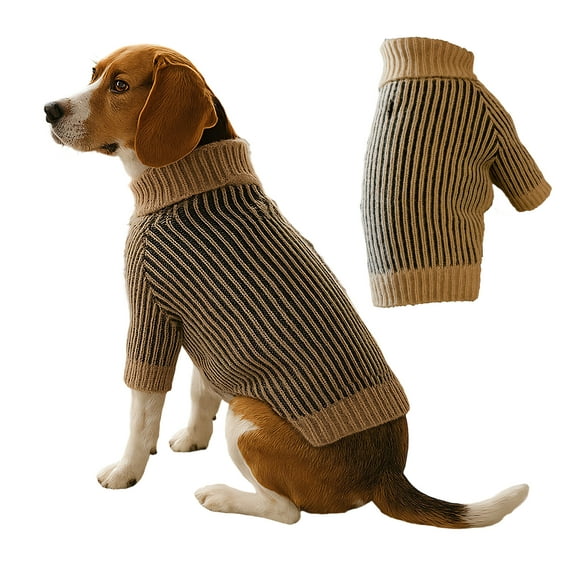 GASTROPOD Dog Sweater,Solid Color High Collar Knit Cat Sweater,Autumn Winter Pet Body Contour Dog Clothes for Small Dogs,Brown