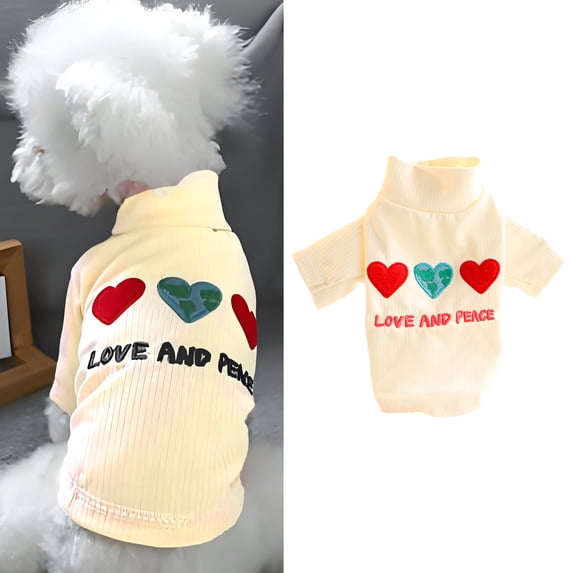 GASTROPOD Dog Sweater,White Turtleneck Knit Dog Sweater,Heart Pattern Autumn Winter Warmth Dog Clothes for Large Dogs,Style3