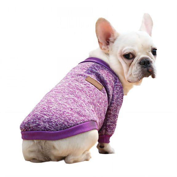 GASTROPOD Dog Sweater for Medium Dogs, Winter Woolen Pet Jacket, Warm Fleece Vest for French Bulldogs, Soft Knit Pullover for Small Pets, Purple XL