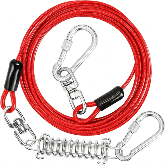 GASTROPOD Dog Tie Out Cable,10/15/20/30/40/50/70/100/150Ft Runner Cable with Swivel Hook and Shock Spring,Dog Leash Run Tether for Yard Outdoor and Camping,For Small to Medium Pets Up to 500 Lbs