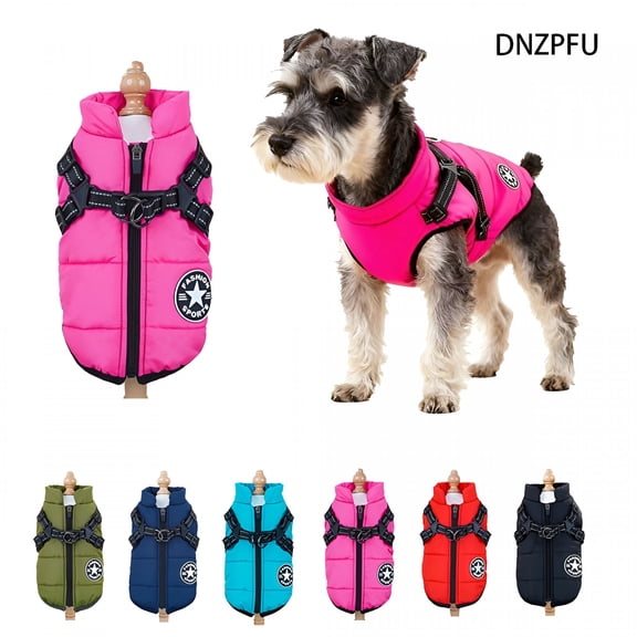 GASTROPOD Dog Winter Coat with Harness, Thicken Padded Fleece Lined Jacket, Easy on Off Two-Legs Design, Dog Puffer Jacket