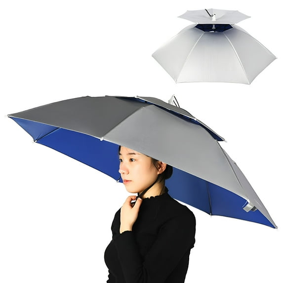 GASTROPOD Double Layer Umbrella Hat Women Men Folding Sun Rain Cap with Adjustable Head Band for Fishing Camping Hiking Umbrella Hats for Adults