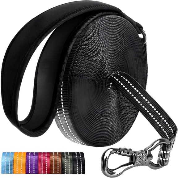 GASTROPOD 2026 New Double-Sided Reflective Dog Leash Rope, 10 Ft/32 Ft/50 Ft/65 Ft Heavy Duty Long Dog Leash, Padded Soft Handle Dog Lead for Small Medium Large Dogs Training Walking (Black, 65Ft)