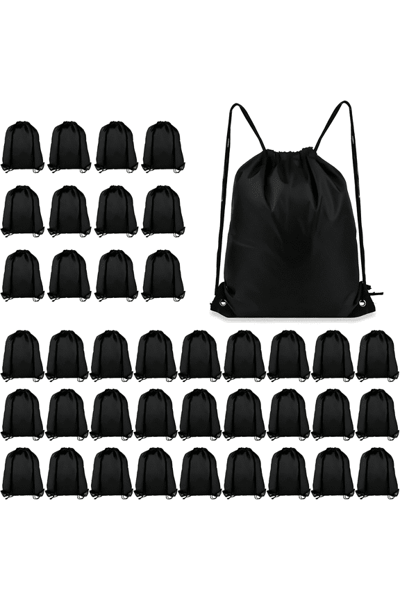 Drawstring Backpack 40Pcs Drawstring Bags,Draw String Back Bag Drawstring Bags Bulk for Sports,Gym,Travel,Swimming,Beach (Black)