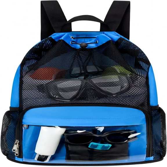 GASTROPOD Drawstring Backpack Sandproof Beach Backpack with Shoe Compartment & Wet Pocket Waterproof Mesh Swim Bag Pool Bag for Gym,Travel and Workout Gear (Blue)