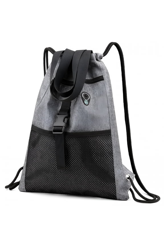 Drawstring Bag Gym with Pockets Sports Sack with Handle Drawstring Backpack Travel for Men Women Small Gym Backpack (Grey)
