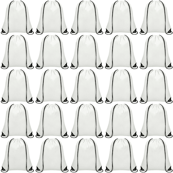 GASTROPOD Drawstring Bags Bulk 25 Pcs,Drawstring Backpack Draw String Bag Cinch Sack for Gym Traveling Yoga Outdoor Sports,White Drawstring Bag White