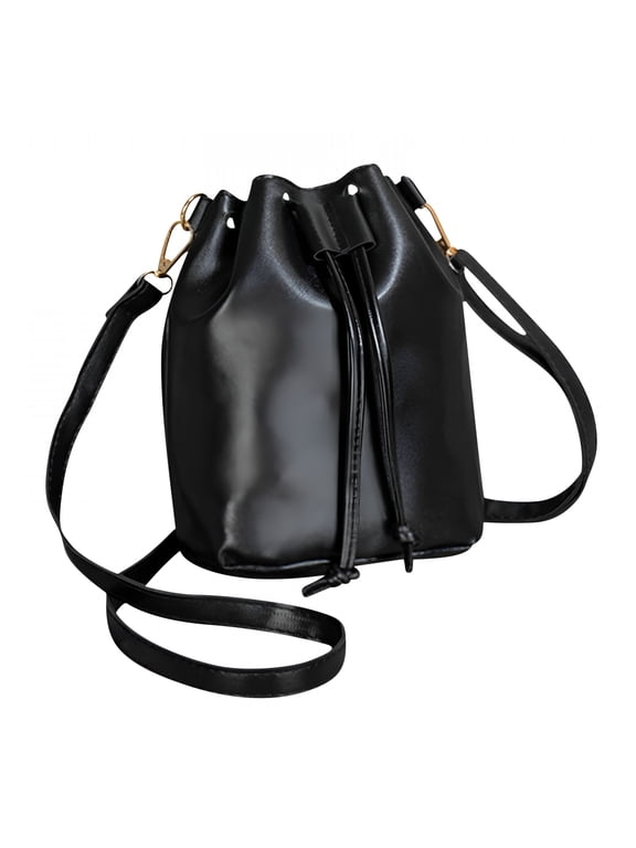 Drawstring Crossbody Bag Large Capacity Organizer Bag,Women'S Shoulder Bag,Pu Leather Crossbody Bag Drawstring Handbag Purse Black