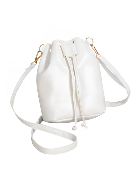 Drawstring Crossbody Bag Large Capacity Organizer Bag,Women'S Shoulder Bag,Pu Leather Crossbody Bag Drawstring Handbag Purse White