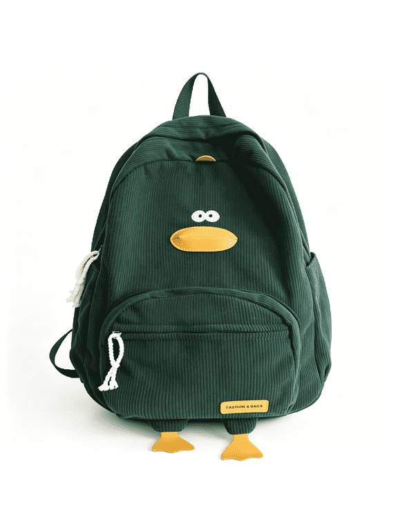 Duck Backpack - Novelty Funny Animal Cartoon Corduroy, Kawaii Aesthetic Laptop Backpack, Preppy Stuff, Senior Year Weird Fun Backpack (Green)