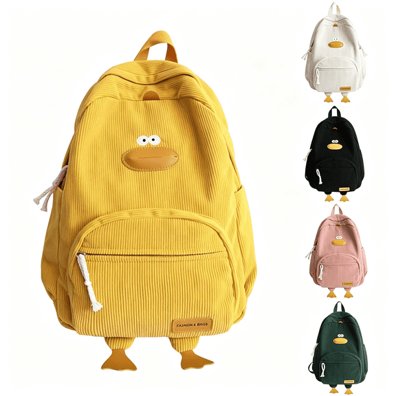 GASTROPOD Duck Cute Backpack,Large Capacity Cute Funny Aesthetic Kawaii Corduroy Mochila (Yellow),Large Capacity Corduroy Minion Backpack