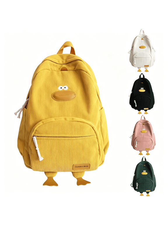Duck Cute Backpack,Large Capacity Cute Funny Aesthetic Kawaii Corduroy Mochila (Yellow),Large Capacity Corduroy Minion Backpack