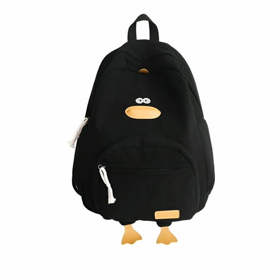 GASTROPOD Duck Cute Backpack, Large Capacity Cute Schoolbag Funny Aesthetic Kawaii Corduroy Mochila (Black)