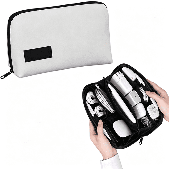 GASTROPOD Electronics Organizer Bag,Travel Digital Storage Pouch for Cable,Cord,Earphone,Usb Flash Drive,Power Bank,Hard Drive,Portable Tech Travel Case with Multi-Compartment (White)