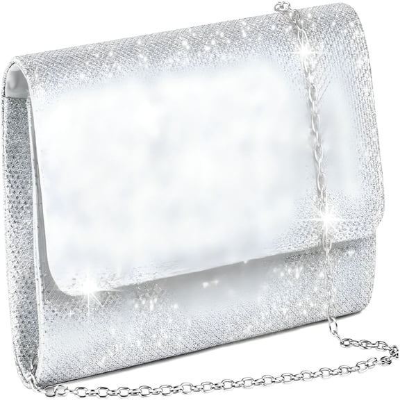 GASTROPOD Evening Bag Clutch Purses for Women, Glitter Evening Bag, Sparkling Envelope Evening Bag with Detachable Chain, for Prom, Wedding, Party, Banquet, Date (Silver)