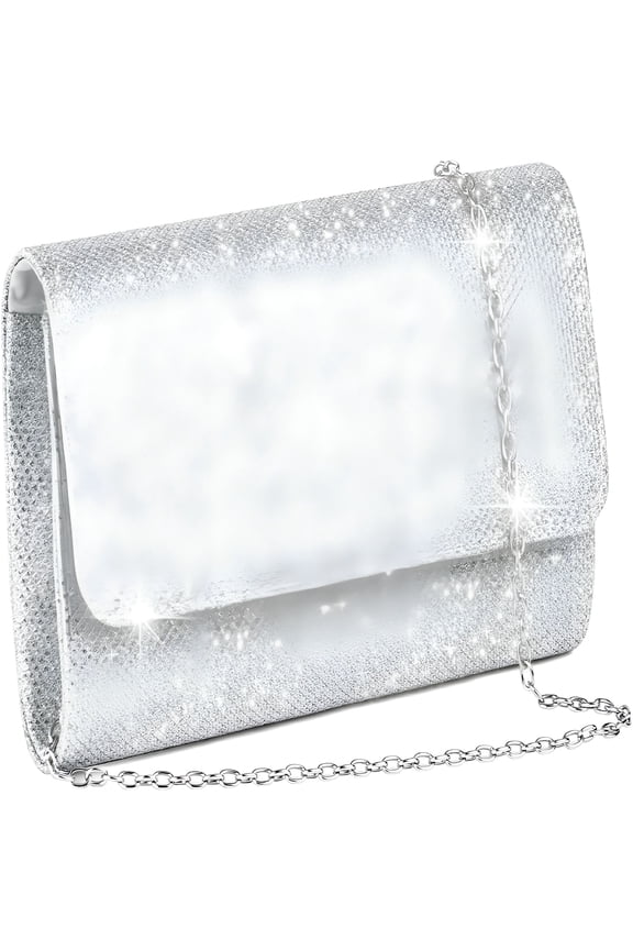 Evening Bag Clutch Purses for Women, Glitter Evening Bag, Sparkling Envelope Evening Bag with Detachable Chain, for Prom, Wedding, Party, Banquet, Date (Silver)