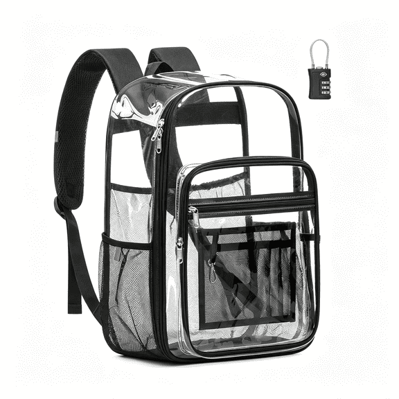 GASTROPOD Extra Large Clear Backpack,Heavy Duty Transparent See through Clear Bookbag for College,Work,Travel,Casual Sport,Heavy Duty Transparent See through Clear Backpack for Stadium Events Black
