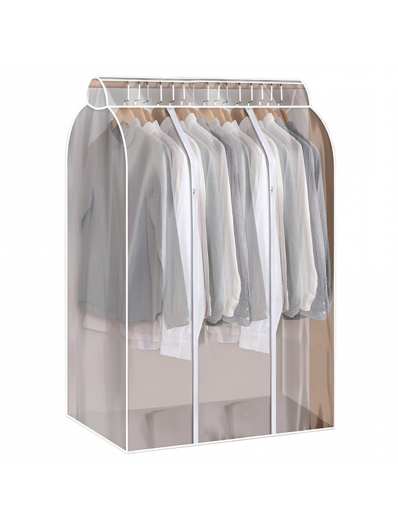 Extra Large Clear Hanging Garment Bags for Closet Storage, Bottom Enclosed Dust Proof Cover with Zipper, Fits Suits Coats Dresses, M-XXL