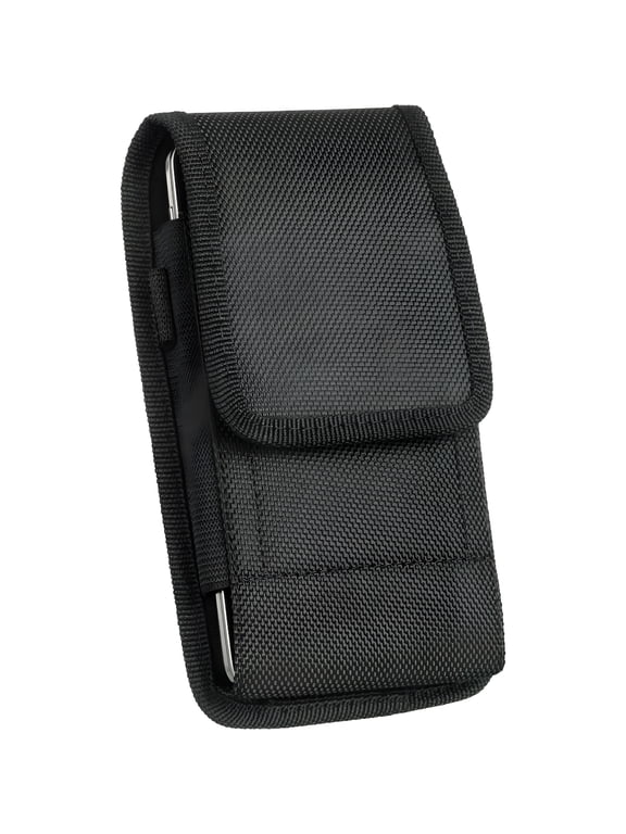 Extra Large Pouch for 7 Inch Phone,With Dual Card Slots,Cell Phone Belt Holder for Men,Secure,Stylish Special Fabric Vertical Universal Waist Bag with Easy-Access Belt Clip,Black