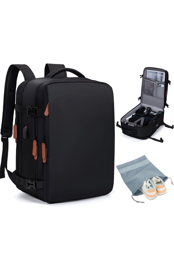 2026 New Extra Large Travel Backpack for Women Men Extra Large Carry on Backpacks with Shoe Pouch Water Resistant Laptop Flight Approved Daypack for Weekender Hiking,Black
