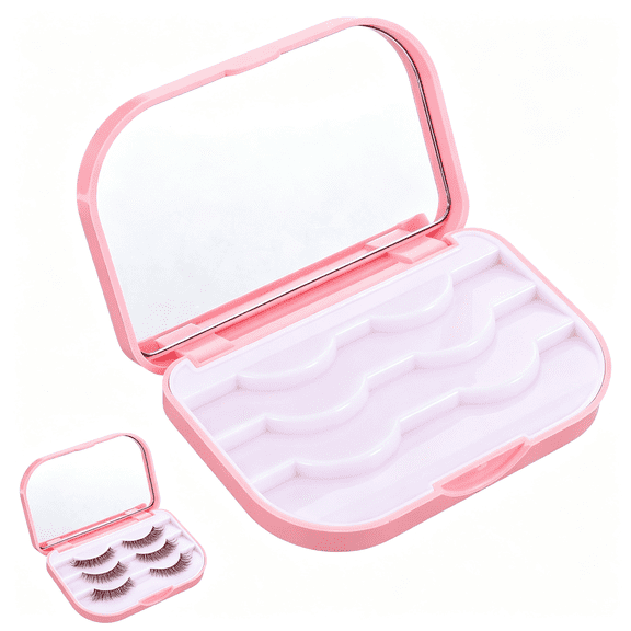 GASTROPOD Eyelash Storage Case,3 Layer Lash Case Makeup Storage Box with Makeup Mirror Empty Travel Cases Cosmetic Organizer Box Fake Eyelash Container Lash Packaging (Pink)