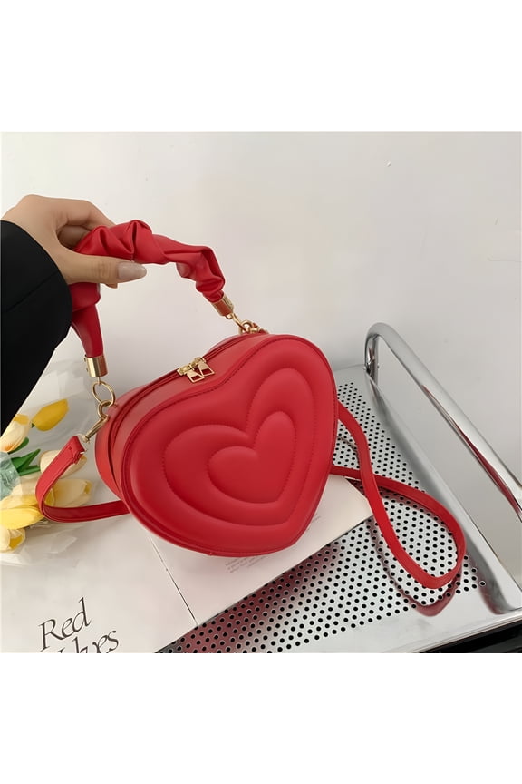 Fashion Love Heart Shape Shoulder Bag Small Handbags Designer Crossbody Bags For Women Solid PU Leather Top Handle Bag red 22x19x8cm