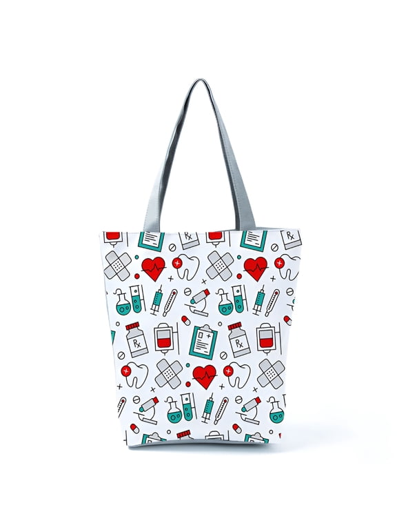 Fashion Nurse Pattern Shoulder Bags Medical Box Print Handbags for Women All-Match Portable Shopping Bag High Capacity Beach Bag Nurse Bags for Work