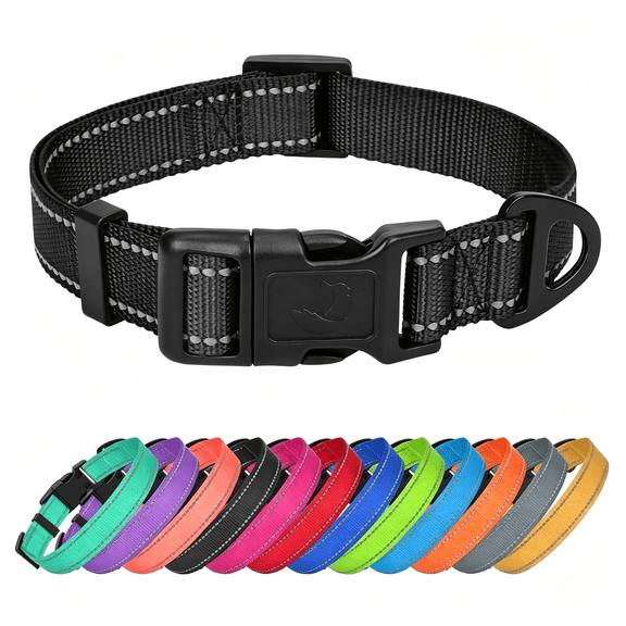 GASTROPOD Feather-Light Dog Collar for Small & Medium Dogs, 3/4", Black | Soft Nylon Webbing, Double-Sided Reflective for Visibility, Adjustable Fit for Growing Puppies, for Comfortable Daily Walks
