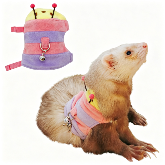 GASTROPOD Ferret Harness and Leash Set-Small Animal Soft Fleece Vest with Safe Bell Halloween Outfit Adjustable Traction Rope Outdoor Walking Training Leash for Ferret Rat Bearded Dragon Kitten