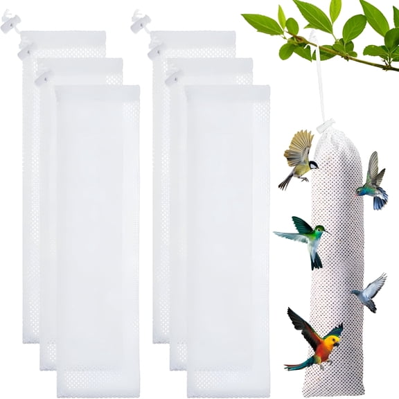 GASTROPOD Finch Sock Feeder 6 Pack, Weather Resistant Thistle Seed Sacks for Wild Birds, Durable Mesh Nylon Bag to Attract Goldfinch & House Finch Outdoors (3.9 x 15.7 Inch, White)