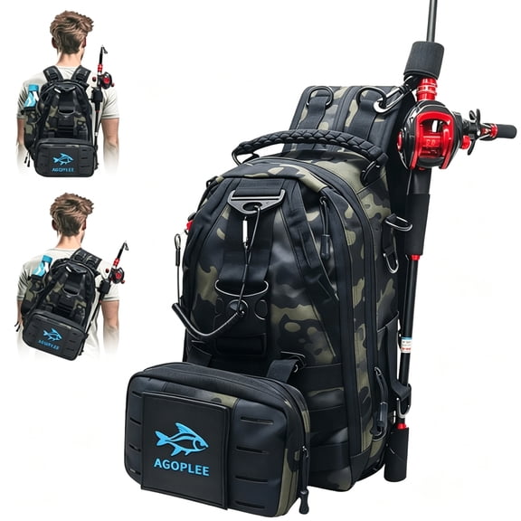 GASTROPOD Fishing Backpack With Rod Holder,Store Fishing Gear for Large Water-Resistant Tackle Bag