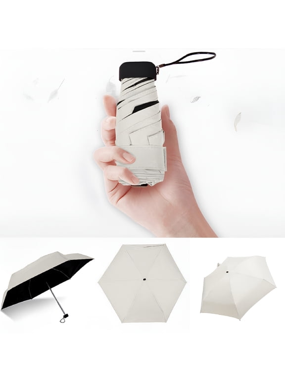 Flat Lightweight Umbrella Parasol Folding Sun Umbrella Mini Umbrella, Beige