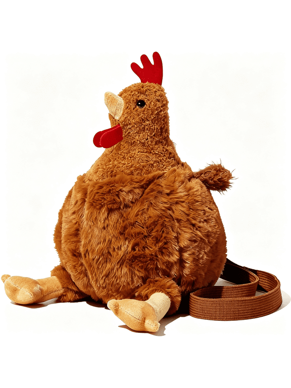 Fluffy Cute Chicken Bag,Funny Chicken Purse with Adjustable Strap,Novelty Hen Crossbody Shoulder Bag for Women Fluffy Novelty Purse