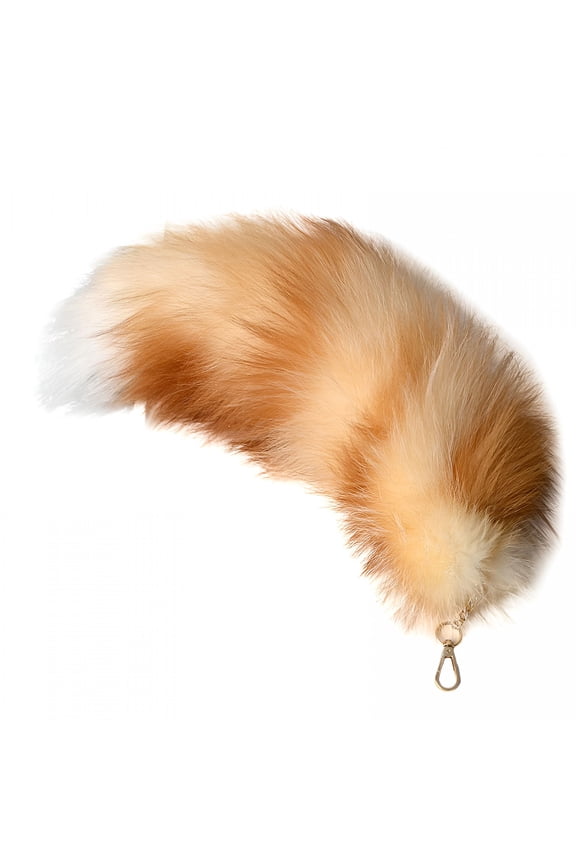 Fluffy Faux Fur Fox Tail Keychain, 15.75 Inch Shaggy Animal Tail Accessory for Handbags, Backpacks, Cosplay Costumes, and Parties