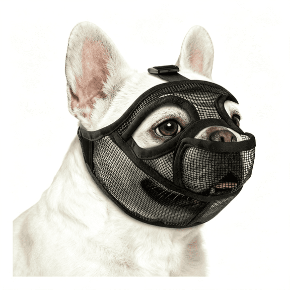 GASTROPOD French Bulldog Muzzle, Soft Mesh Short Snout Muzzle with Mouth Opening & Enlarged Eye Holes, Allows Panting, Drinking & Feeding, Prevents Biting for Shih Tzu Pug English Bulldog(S,Black)
