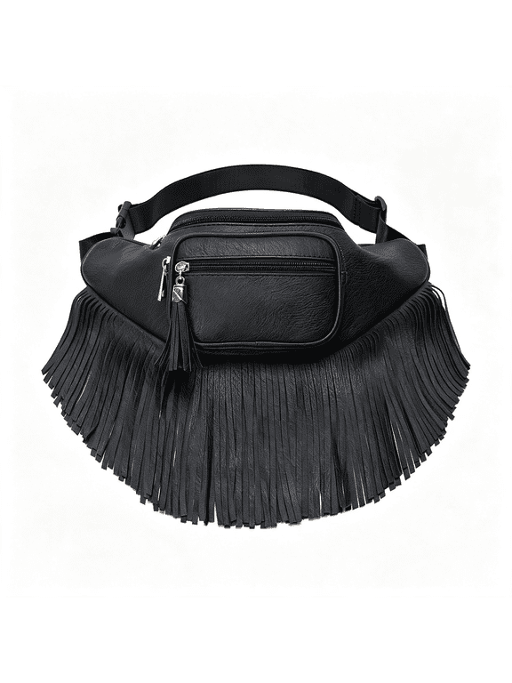 Fringe Waist Bag for Women with Multi Zipper Pockets, Fringe Waist Bag Fringe Purse