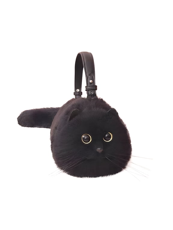 Furry Cat Purse, Kitty Purse, Kitty Cat Bag, Cat Shaped Shoulder Handbag Furry Cat Purse for Women and for Girls for Cat Lovers