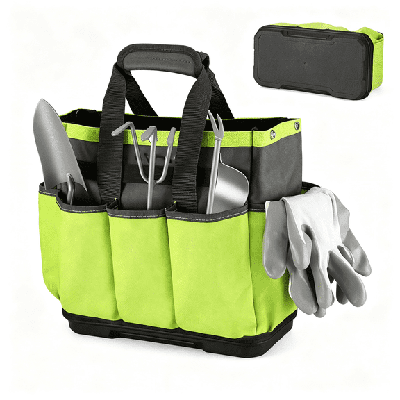 GASTROPOD Garden Tool Bag with Waterproof Plastic Base, 8 Pockets Gardening Bag, Heavy Duty Oxford Garden Tote Caddy, Gardening Tool Kit Holder for Indoor and Outdoor(Tools Not Included)