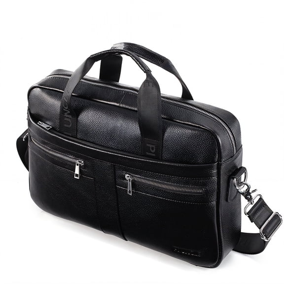 GASTROPOD Genuine Leather Briefcase for Men Laptop Bag with Zippered Pockets Messenger Bag 14 Inch Computer Case for Work Business Travel Office Daily Use Black