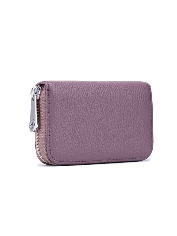 Genuine Leather Credit Card Holder Wallet,Multi-Slot Accordion Zipper Card Case with RFID Protection