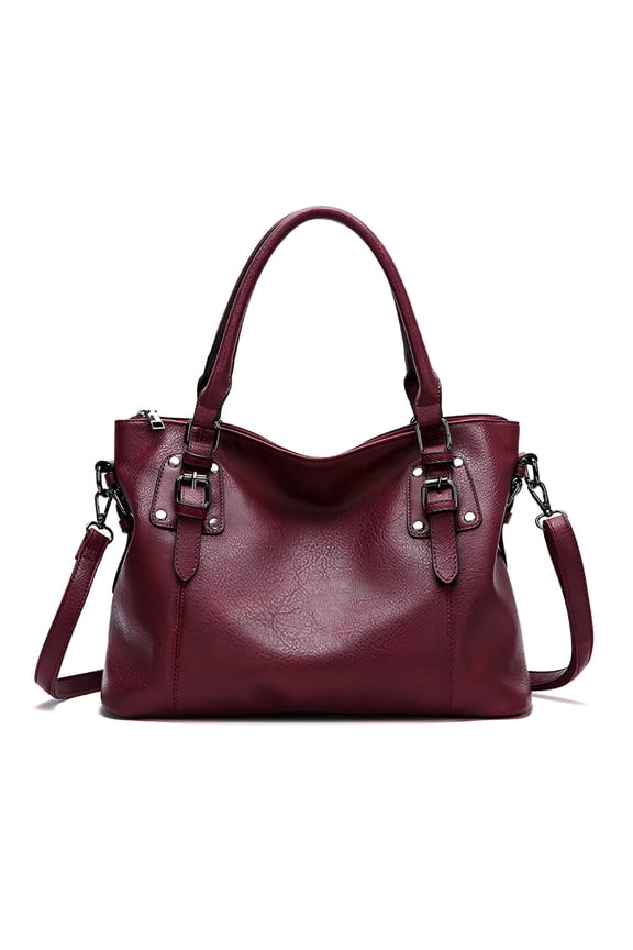 Genuine Leather Handbags Tote Shoulder Bag for Woman Satchel Designer Purse Top Handles Crossbody Bag Large Capacity, Purple Red