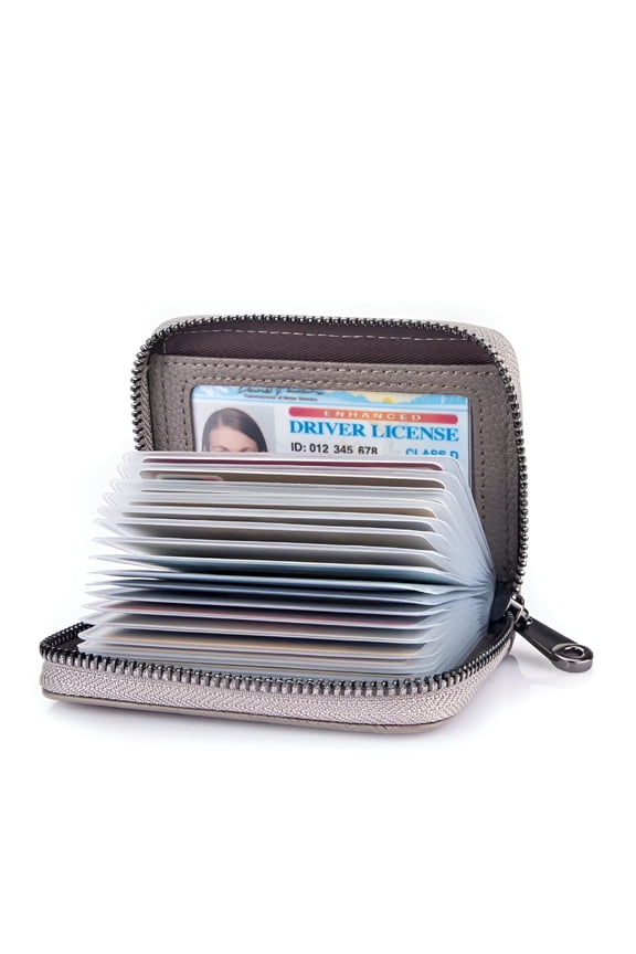 Genuine Leather Rfid Blocking Wallet for Women Card Case Holder-Gray