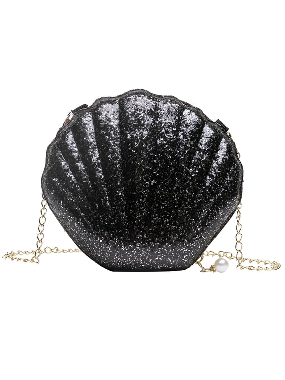 Glitter Seashell Evening Clutch Purse Shoulder Bag Shell Evening Crossbody Purse Black Seashell Purse